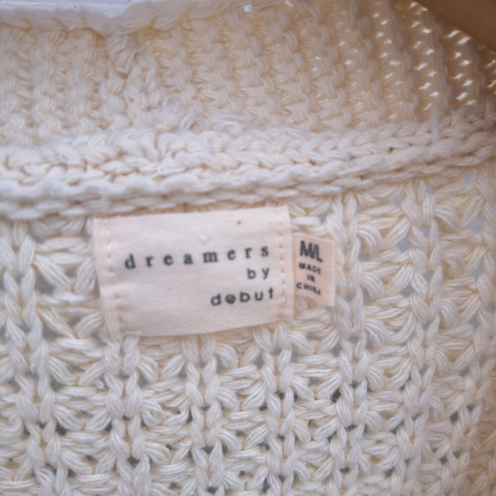 Dreamers by Debut Cream Crochet Granny Square Sleeve Cardigan Sweater M/Large - Picture 3 of 10